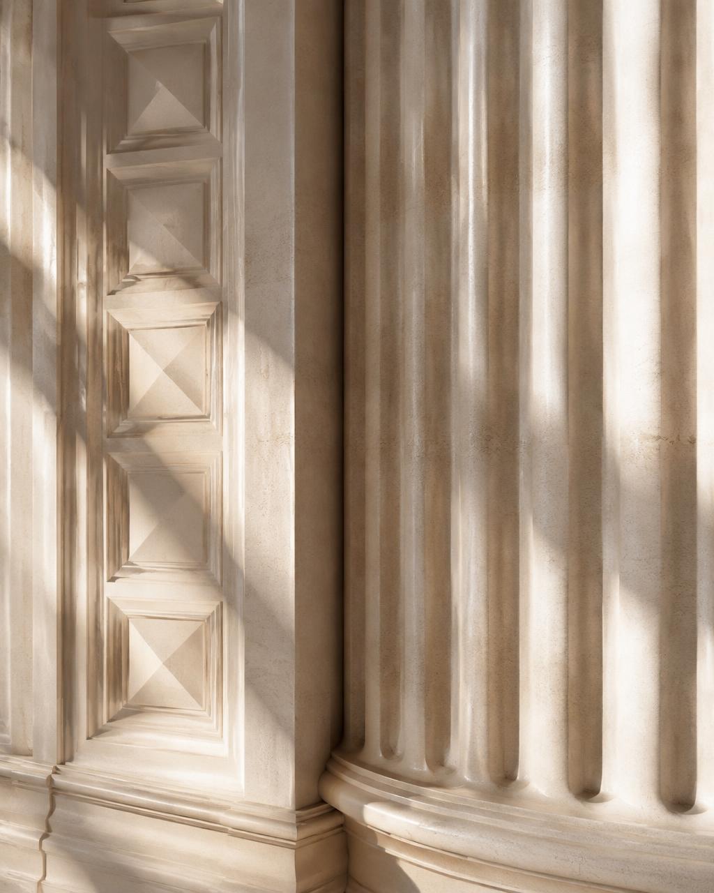 Sunlit carved limestone column